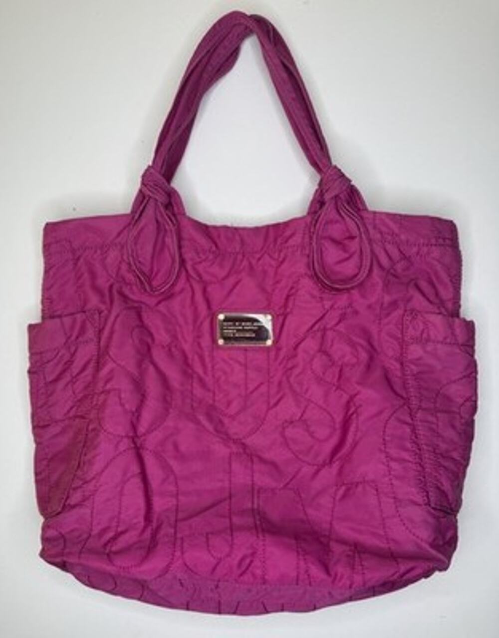 Marc by Marc Jacobs Monogram Tote Hot Pink Nylon Stitched Quilted Dual Strap Bag